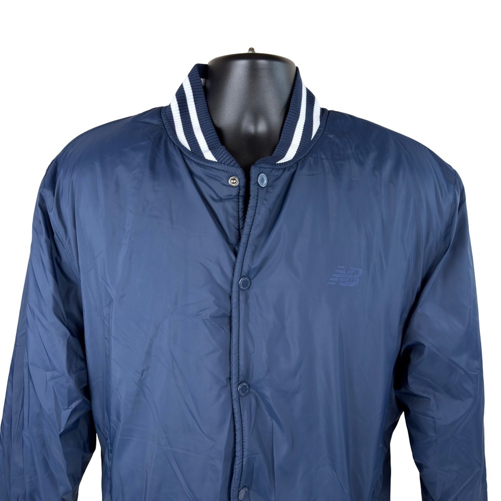 New Balance Mens Blue Fleece Lined Wind Jacket Water Resistant Bomber Medium New